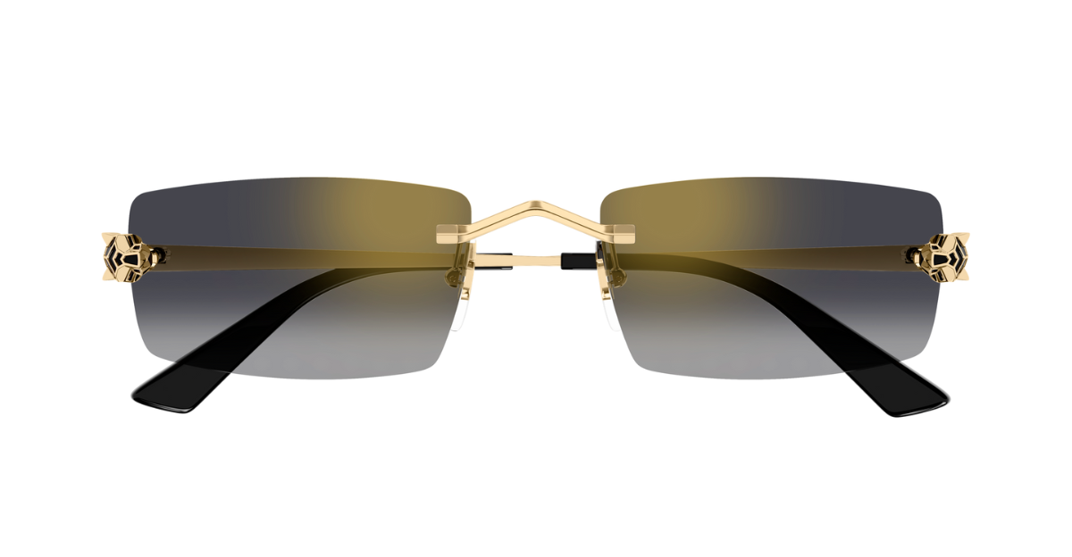 cartier 0598s 001 randlose sonnenbrille in gold mit grauen gläsern