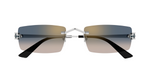 front cartier 0598s 002 eckige randlose sonnenbrille in silber mit grauen gläsern