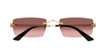 cartier 0598s 004 eckige rahmenlose sonnenbrille in gold mit roten gläsern