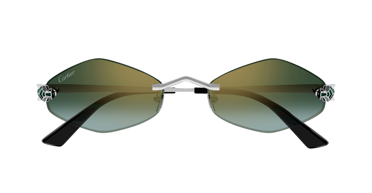 cartier ct0433s007 randlose sonnenbrille in silber mit grünen gläsern