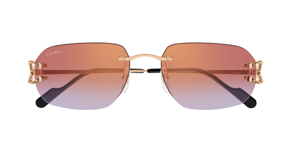 cartier CT0468S 005 randlose sonnenbrille in gold mit rötlichen Gläsern