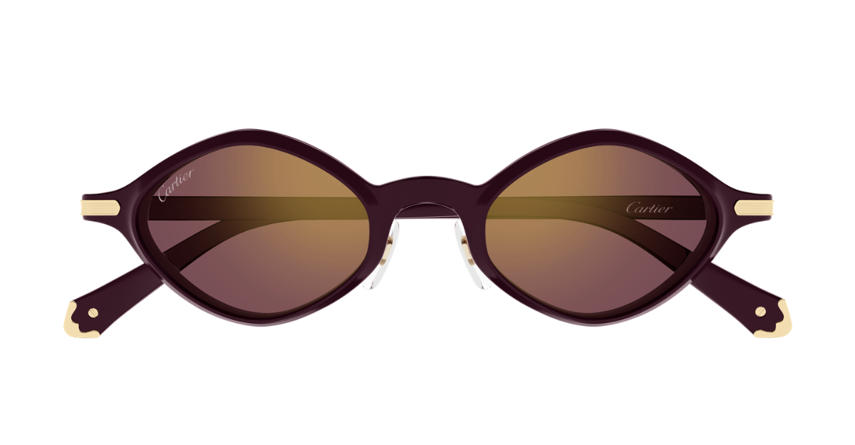 cartier CT0540S 006 rautenförmige acetatsonnenbrille in violett mit violetten gläsern