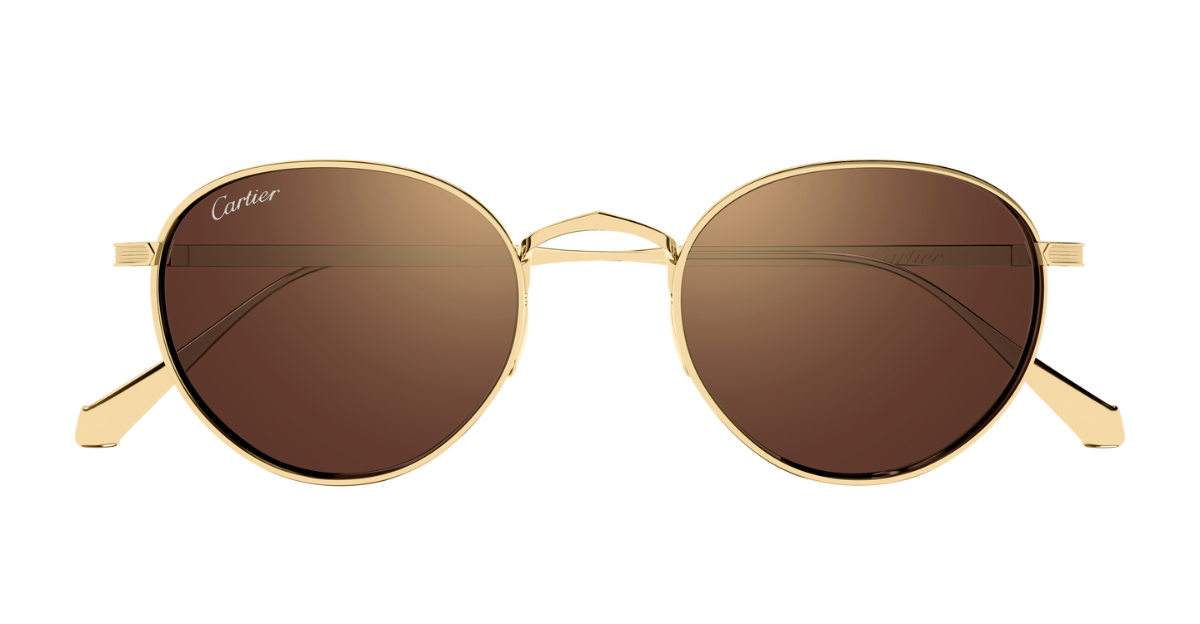 cartier ct0626s 002 pantoförmige sonnenbrille aus titan in gold mit braunen gläsern