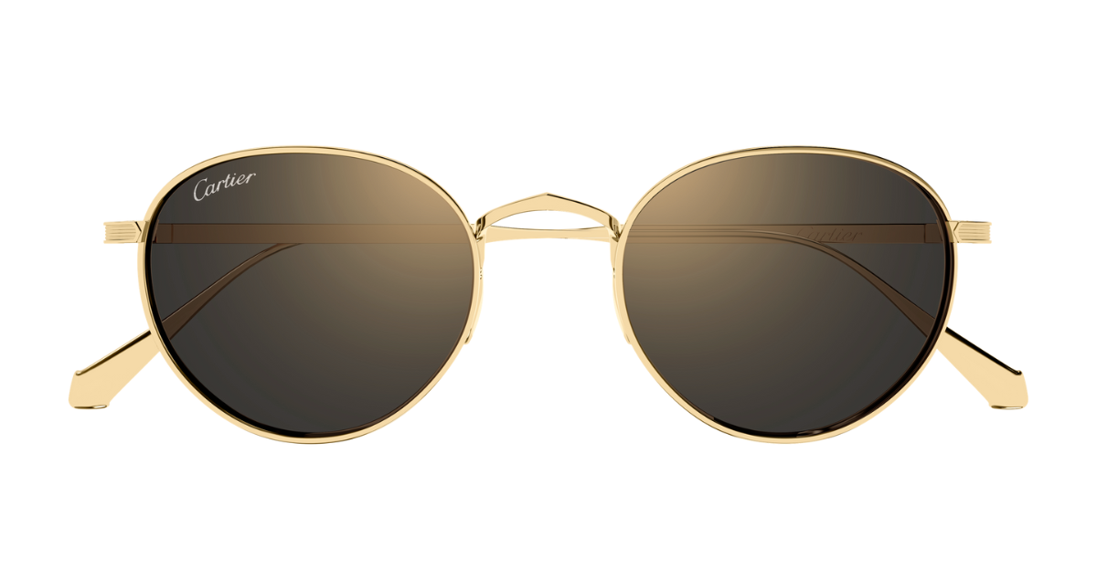 Cartier CT0626S 006 pantoförmige sonnenbrille aus titan in gold mit grauen gläsern
