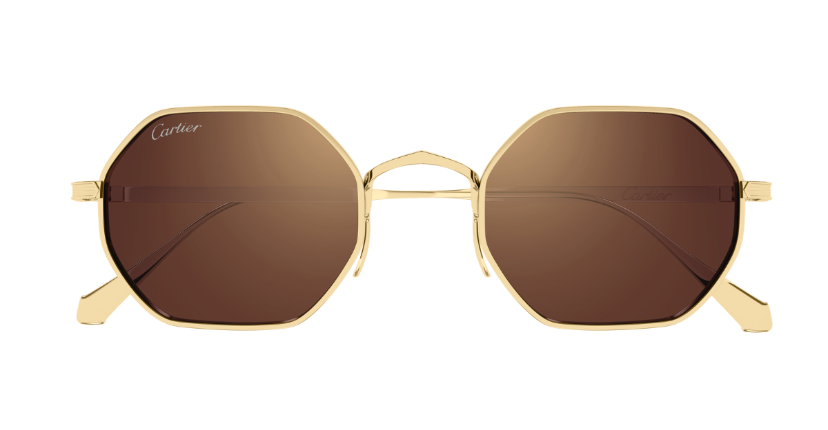 Cartier Ct0627S 002 eckige sonnenbrille aus titan in gold mit braunen gläsern