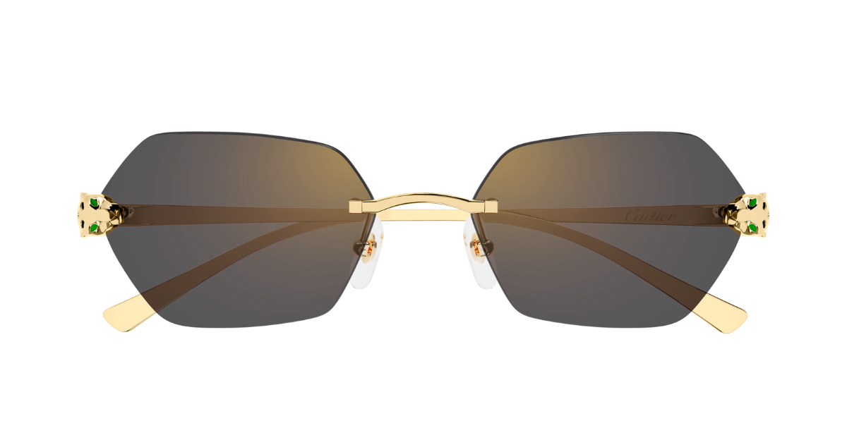 cartier ct0636s 001 eckige randlose sonnenbrille in gold mit grauen gläsern