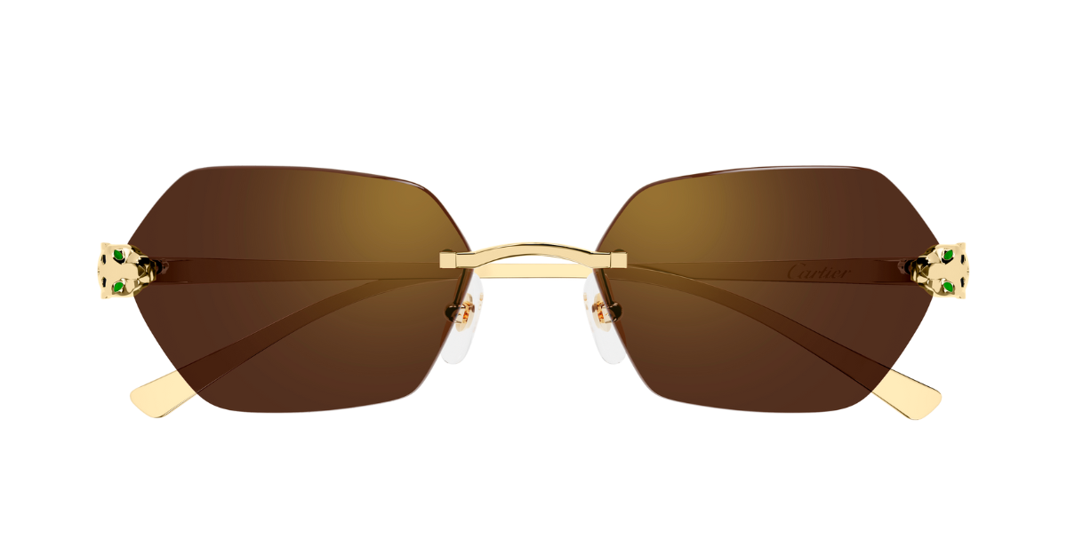 cartier CT0636S 002 eckige randlose sonnenbrille in gold mit braunen gläsern