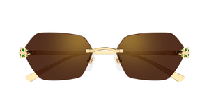cartier CT0636S 002 eckige randlose sonnenbrille in gold mit braunen gläsern