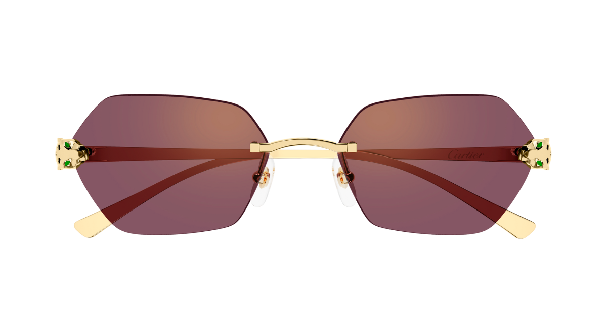 cartier ct0636s 003 eckige randlose sonnenbrille in gold mit violetten gläsern