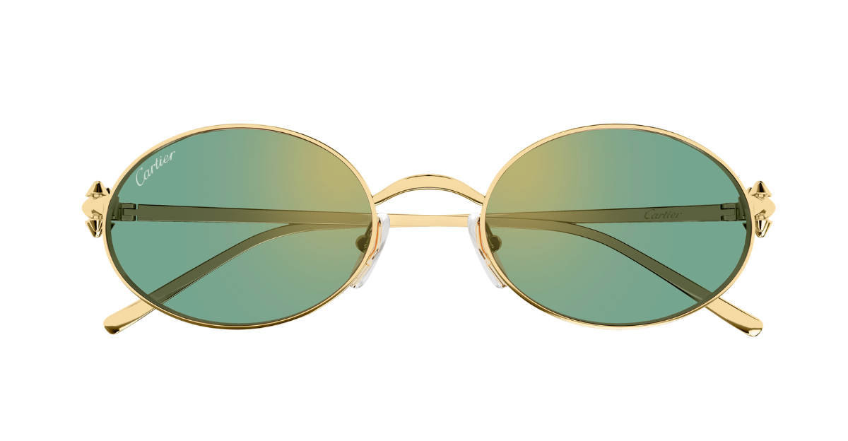 Cartier CT0644S 004 ovale sonnenbrille in gold mit grünen gläsern