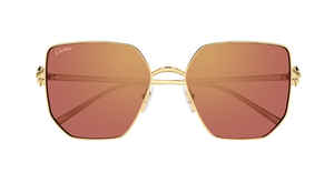 Cartier CT0645S 003 eckige Sonnenbrille in Gold mit roten verspiegelten Gläsern