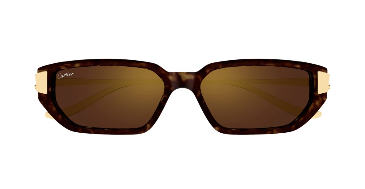 cartier Ct0674S 003 eckige sonnenbrille aus havana und metal in havana und gold mit braunen gläsern