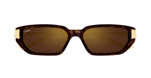cartier Ct0674S 003 eckige sonnenbrille aus havana und metal in havana und gold mit braunen gläsern