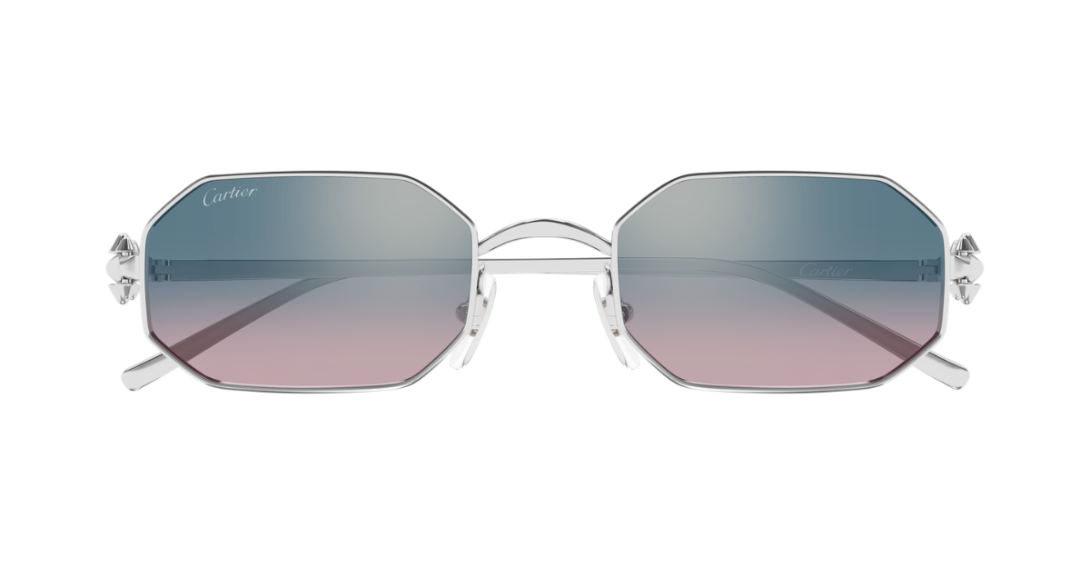 cartier ct0682s 009 eckige metallsonnenbrille in silber mit hellblauen gläsern