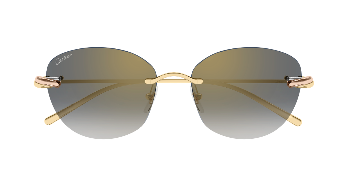cartier CT0685S 002 randlose sonnenbrille in gold mit grauen gläsern