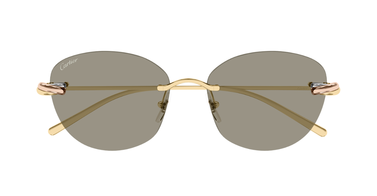 cartier CT0685S 003 randlose sonnenbrille in gold mit braun grauen gläsern