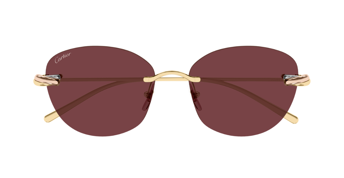Cartier CT0685S 004 randlose sonnenbrille in gold mit rötlichen gläsern