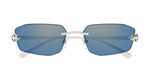 cartier ct0474s 005 eckige randlose sonnenbrille in silber mit hellblauen gläsern