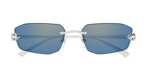 cartier ct0474s 005 eckige randlose sonnenbrille in silber mit hellblauen gläsern