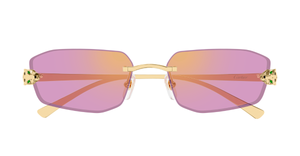 cartier ct0474s 006 eckige randlose sonnenbrille in gold mit pinken gläsern