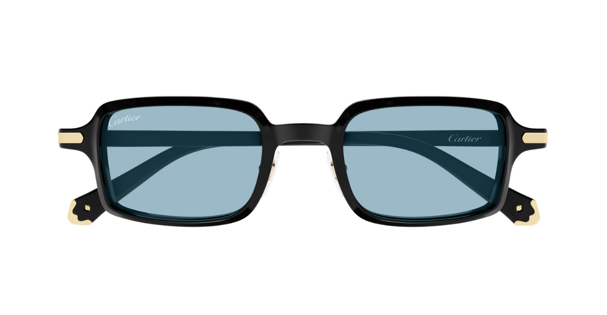 cartier ct0539s 006 eckige acetat sonnenbrille in schwarz mit hellblauen gläsern