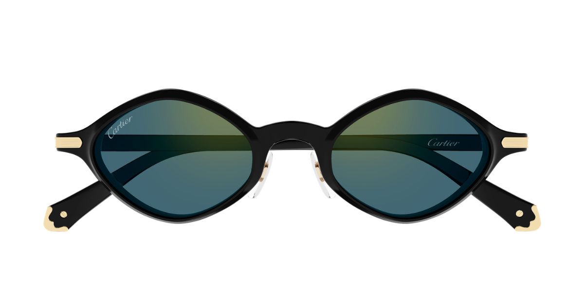 cartier ct0540s 007 rautenförmige acetat sonnenbrille in schwarz mit grünen gläsern