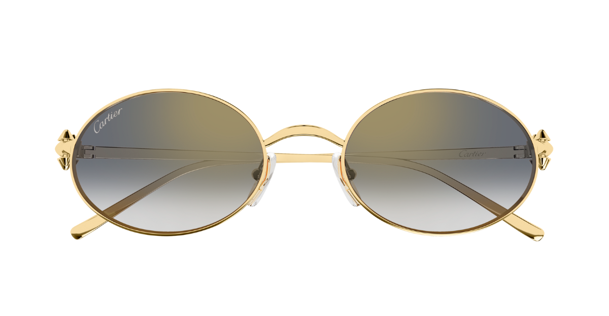 cartier ct0644s 001 ovale sonnenbrille in gold mit grauen gläsern