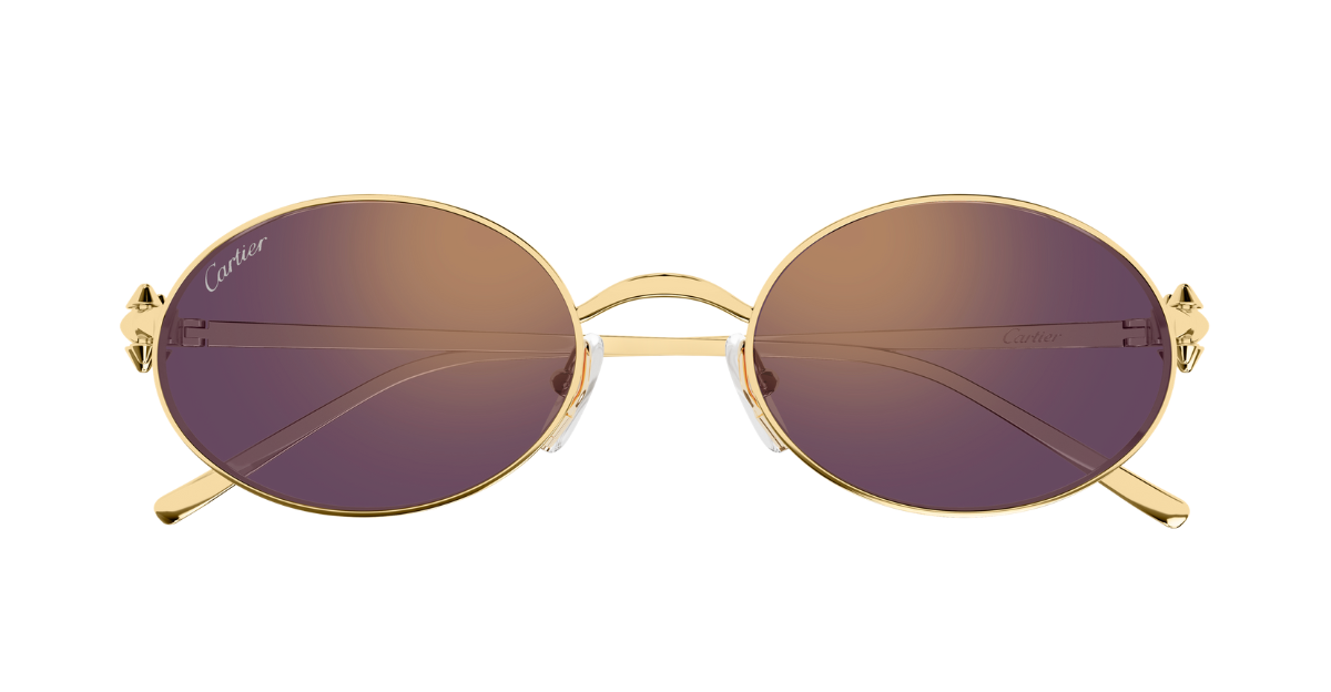 front cartier ct0644s 002 ovale sonnenbrille in gold mit violetten gläsern