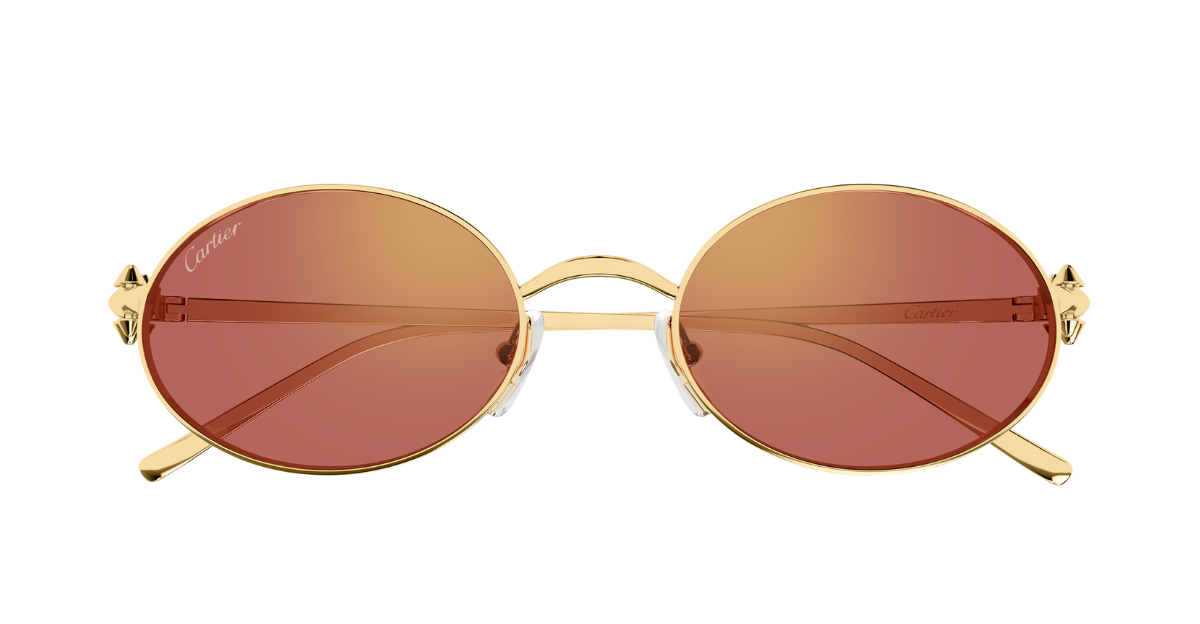 cartier ct0644s 003 ovale sonnenbrille in gold mit roten gläsern