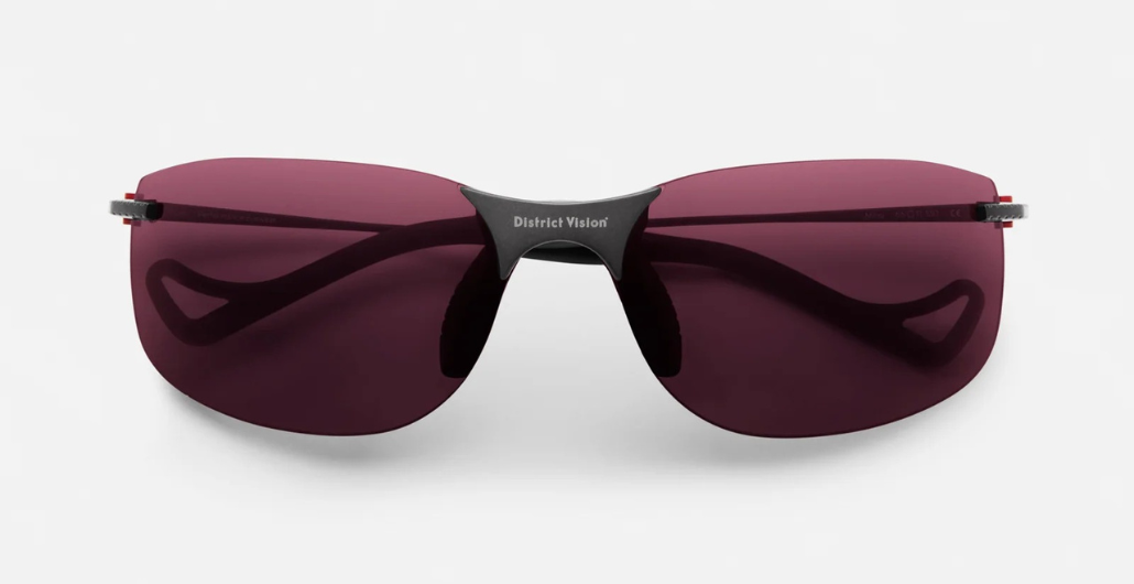 district vision miho windstream black eckige randlose sportsonnenbrille in schwarz mit dunklen rose gläsern