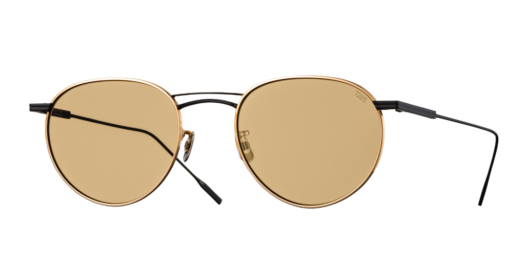 eyevan 1015 | 902805 pantoförmige sonnenbrille aus titan mit doppelsteg in gold und schwarz mit orangenen gläsern