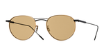 eyevan 1015 | 902805 pantoförmige sonnenbrille aus titan mit doppelsteg in gold und schwarz mit orangenen gläsern