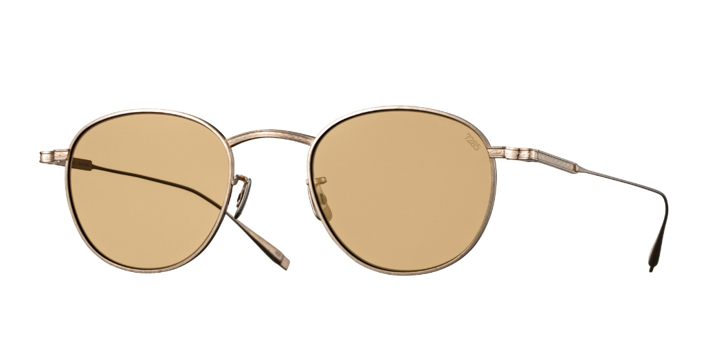 eyevan 1025 | 819 pantoförmige sonnenbrille aus titan in gold mit orangenen gläsern