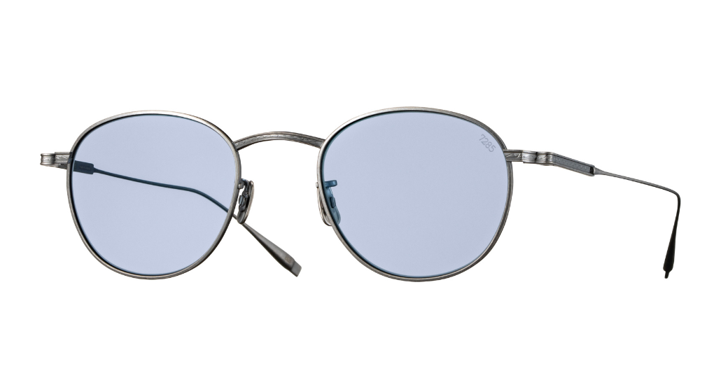 eyevan 1025 | 820 pantoförmige titan sonnenbrille in silber mit blauen gläsern