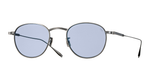 eyevan 1025 | 820 pantoförmige titan sonnenbrille in silber mit blauen gläsern