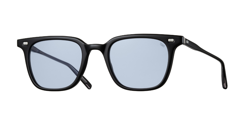 eyevan 319E 100 eckige sonnenbrille aus acetat in matt schwarz mit blauen gläsern