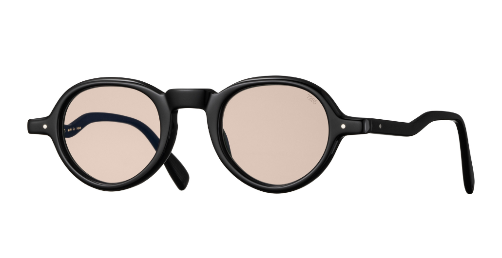 eyevan 368E 100 pantoförmige sonnenbrille in schwarz mit rosanen gläsern
