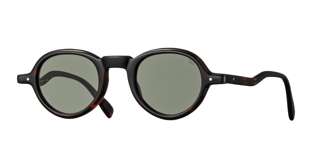eyevan 368E 348 pantoförmige sonnenbrille in havana mit grünen gläsern