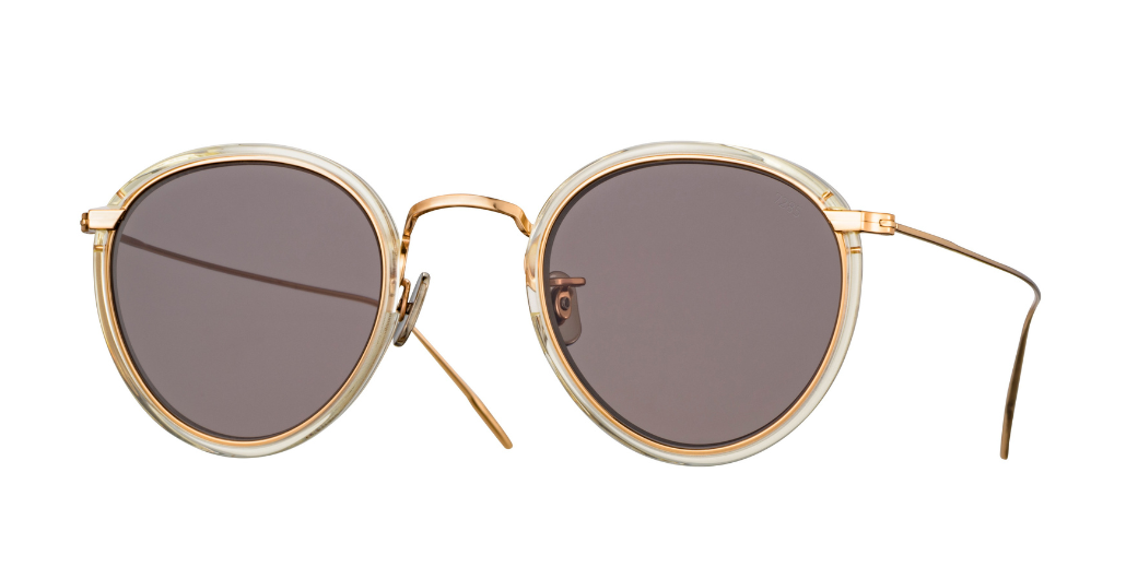eyevan 717e 3071 pantoförmige sonnenbrille in champagne und gold mit grauen gläsern
