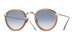 eyevan 717 E | 339800 panfoförmige sonnenbrille in bernstein und silber mit blauen verlaufsgläsern