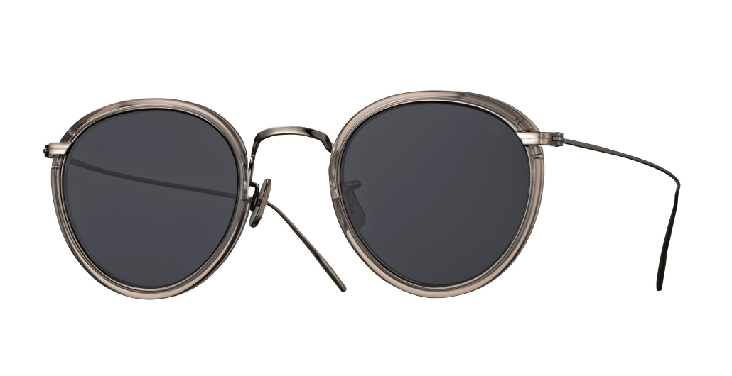 eyevan 717e 346801 pantoförmige sonnenbrille aus acetat und titan in grau und silber mit grauen gläsern
