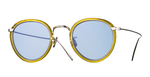 eyevan 717 E | 355800 pantoförmige sonnenbrille in gelb und silber mit blauen gläsern