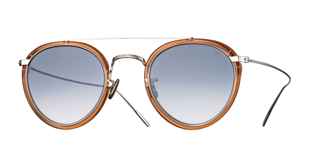 eyevan 762 339800 aviator sonnenbrille in bernstein und silber mit blauen verlaufsgläsern