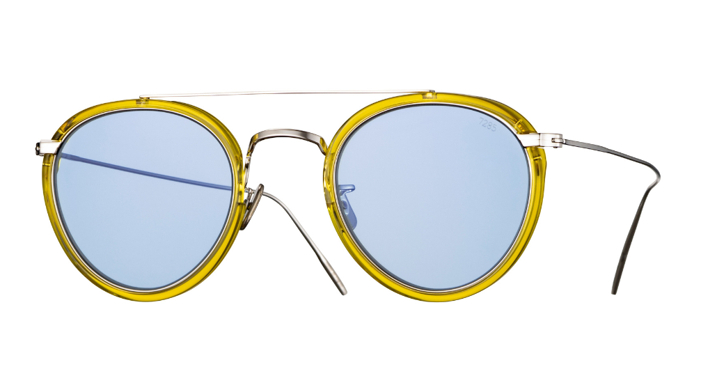 eyevan 762 355800 aviator sonnenbrille in gelb und silber mit blauen gläsern
