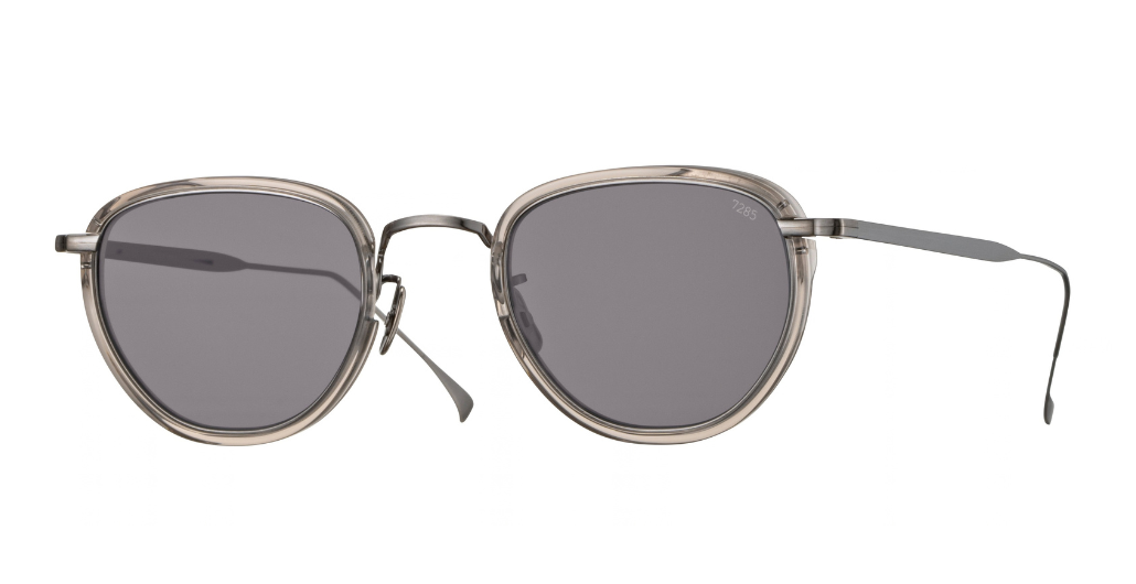 eyevan 797 346801 pantoförmige sonnenbrille in silber und grau mit grauen gäsern