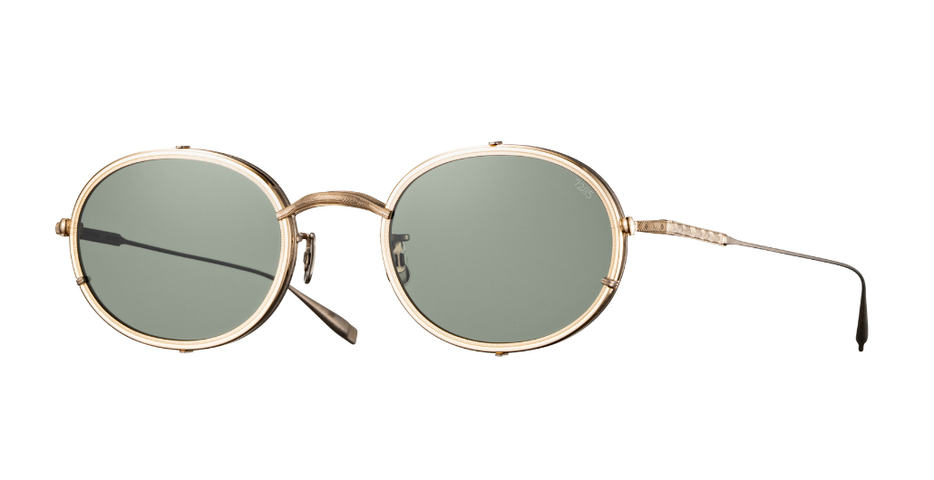eyevan 804 819 ovale sonnenbrille in gold mit verschiedenen glaseinsätzen und grünen gläsern