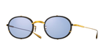 eyevan 804 924 ovale sonnenbrille in gold mit verschiedenen glaseinsätzen und blauen gläsern