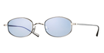 eyevan thompson S ovale sonnenbrille aus titan in silber mit blauen gläsern