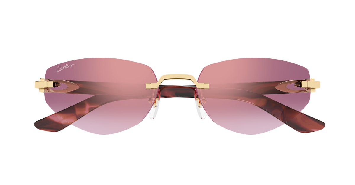cartier 0580s 002 randlose cateye sonnenbrille in gold und rot mit roten gläsern