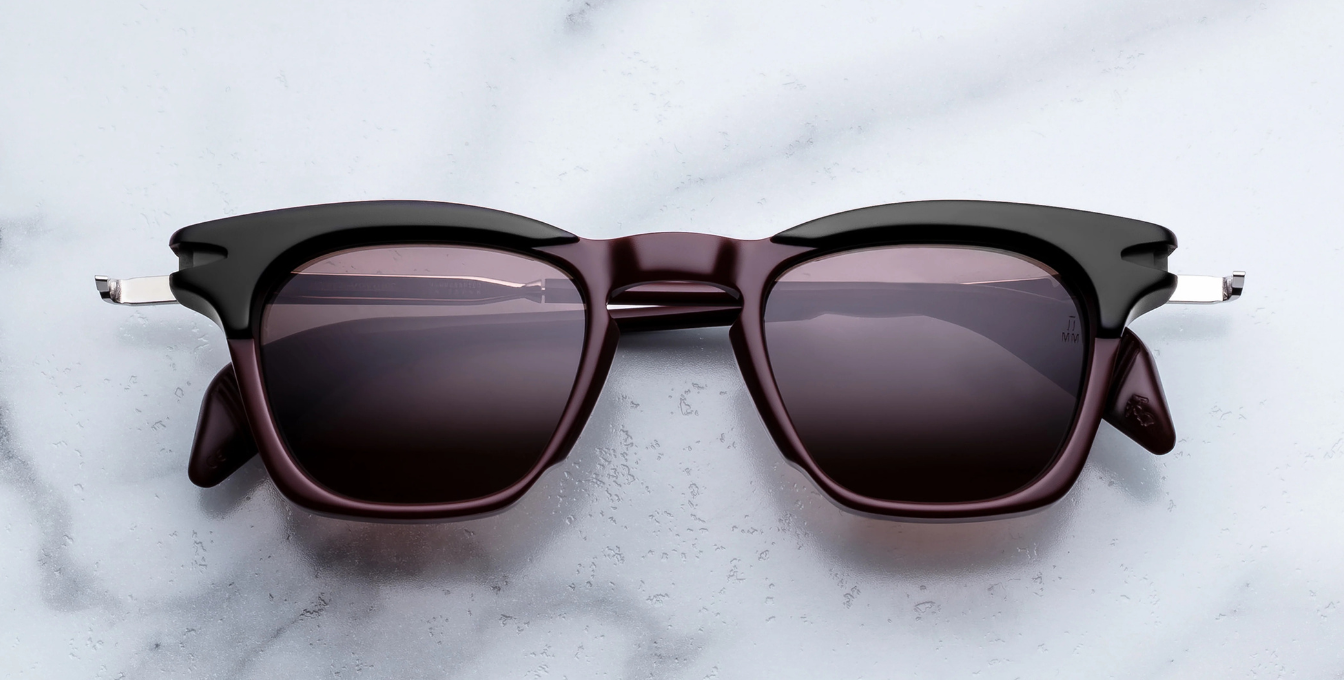 jacques marie mage kennedy bordeaux empire eckige sonnenbrille in rot und schwarz mit braunen gläsern